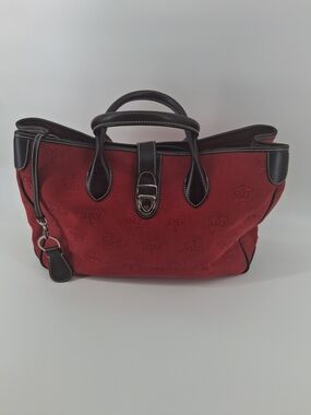 Dooney & Bourke Red Satchel with Dark Brown Trim and Buckle